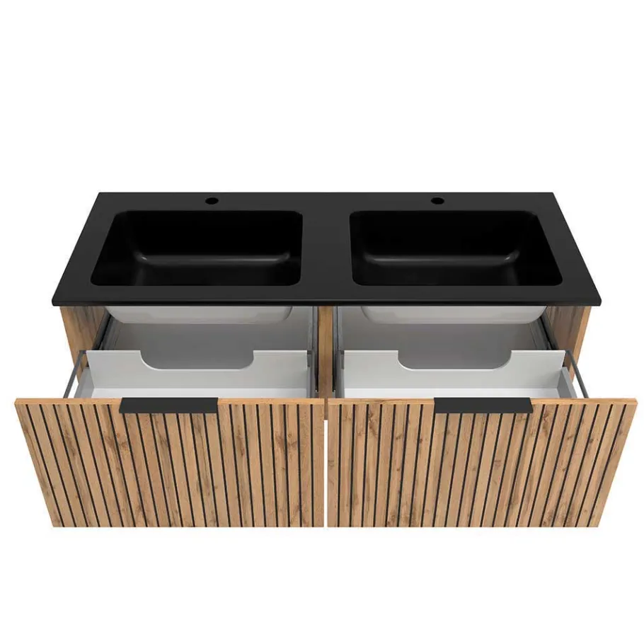 Clearance Wohnen 2 Becken Waschkonsole & Spiegel & Schrank - Crystoga (vierteilig)