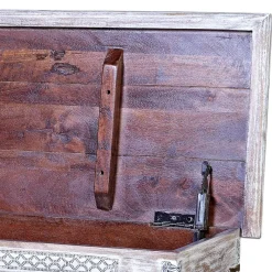 Discount Wohnen 146 cm breite Truhe in Antikweiß mit Bronze - Abraham