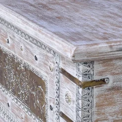 Discount Wohnen 146 cm breite Truhe in Antikweiß mit Bronze - Abraham