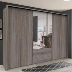 Discount Wohnen 300 cm breiter Falttürenschrank in Holzoptik dunkel - Riding