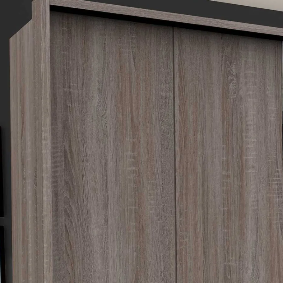 Discount Wohnen 300 cm breiter Falttürenschrank in Holzoptik dunkel - Riding