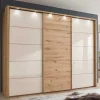 Best Wohnen 300 cm breiter Schwebetürenschrank mit Glas Beige - Nikoba