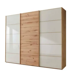Best Wohnen 300 cm breiter Schwebetürenschrank mit Glas Beige - Nikoba