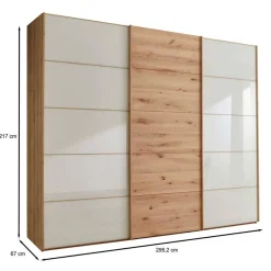 Best Wohnen 300 cm breiter Schwebetürenschrank mit Glas Beige - Nikoba
