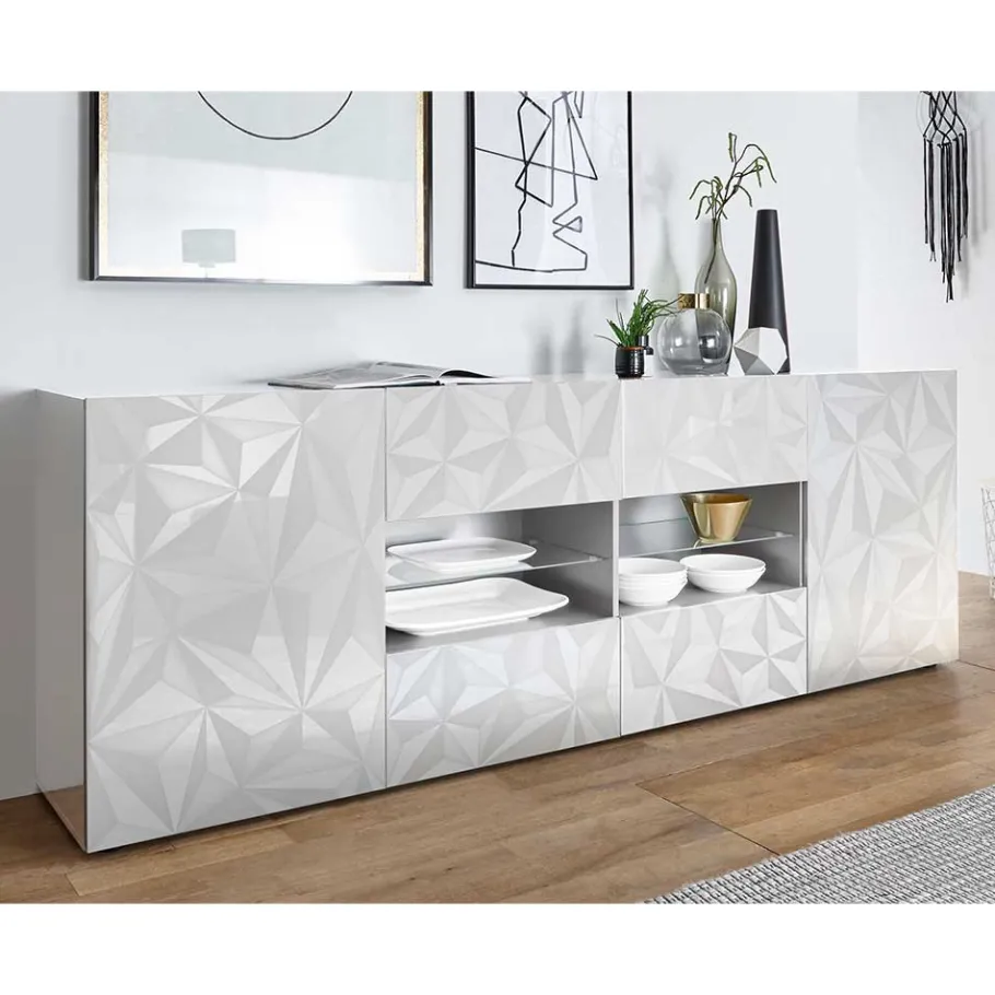 Discount Wohnen 241 cm breites Sideboard in Weiß HG - Vovasoma