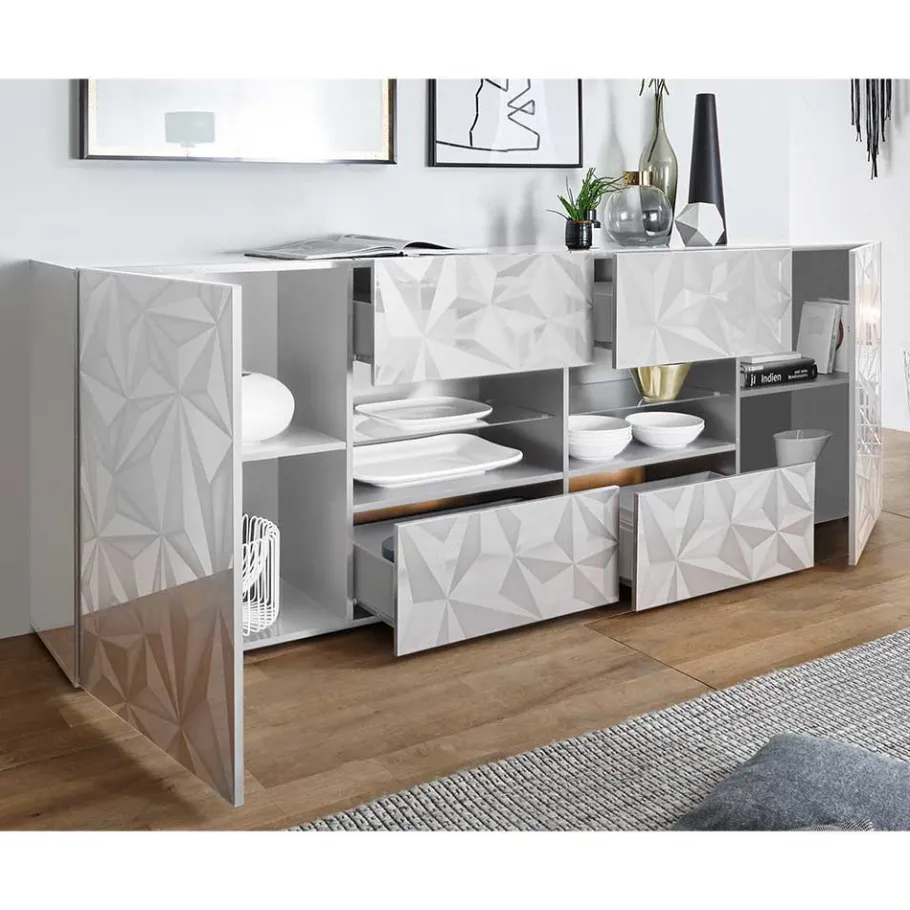 Discount Wohnen 241 cm breites Sideboard in Weiß HG - Vovasoma