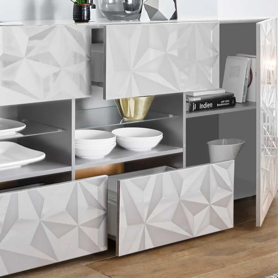 Discount Wohnen 241 cm breites Sideboard in Weiß HG - Vovasoma