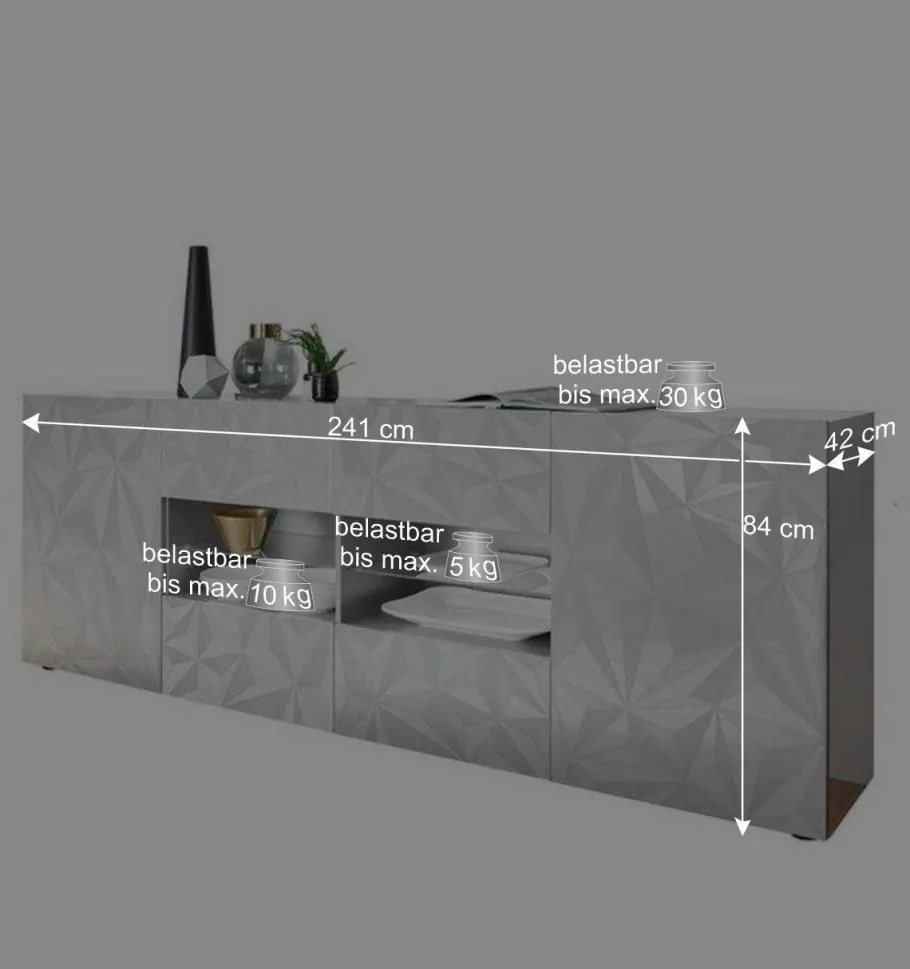 Discount Wohnen 241 cm breites Sideboard in Weiß HG - Vovasoma