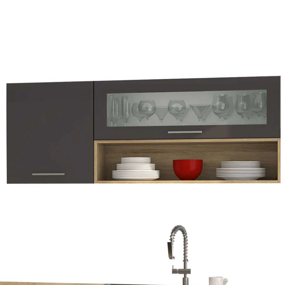 Clearance Wohnen 290 cm Küchenmöbel Set in Grau - Bozenia (achtteilig)