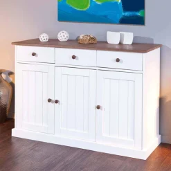 Wohnen 130 cm Kiefer Sideboard in Weiß Braun - Vatina