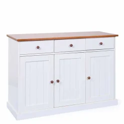 Wohnen 130 cm Kiefer Sideboard in Weiß Braun - Vatina