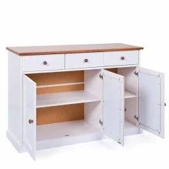 Wohnen 130 cm Kiefer Sideboard in Weiß Braun - Vatina