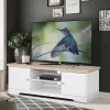 Online Wohnen 120 cm langes TV Lowboard in Weiß & Eiche - Akedra