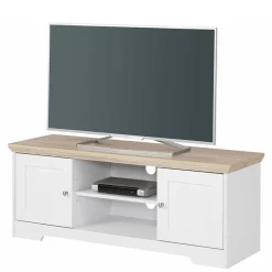 Online Wohnen 120 cm langes TV Lowboard in Weiß & Eiche - Akedra