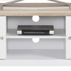 Online Wohnen 120 cm langes TV Lowboard in Weiß & Eiche - Akedra