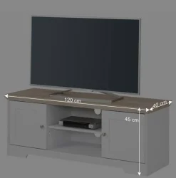 Online Wohnen 120 cm langes TV Lowboard in Weiß & Eiche - Akedra