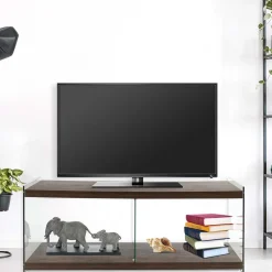 Online Wohnen 120 cm TV Element in Nussbaum & Transparent - Tomima
