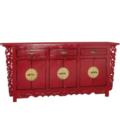Hot Wohnen Asia Design Sideboard aus Massivholz in Rot - Iscian