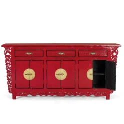 Hot Wohnen Asia Design Sideboard aus Massivholz in Rot - Iscian