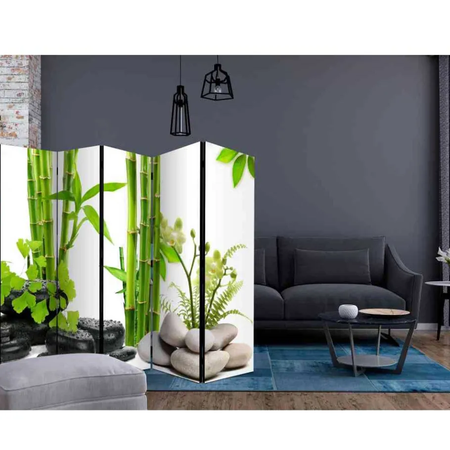Outlet Wohnen Asian Style Paravent Bambus & Kiesel - Zoom