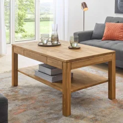 Outlet Wohnen Asteiche Sofatisch mit Schublade und Ablage - Hoxtona
