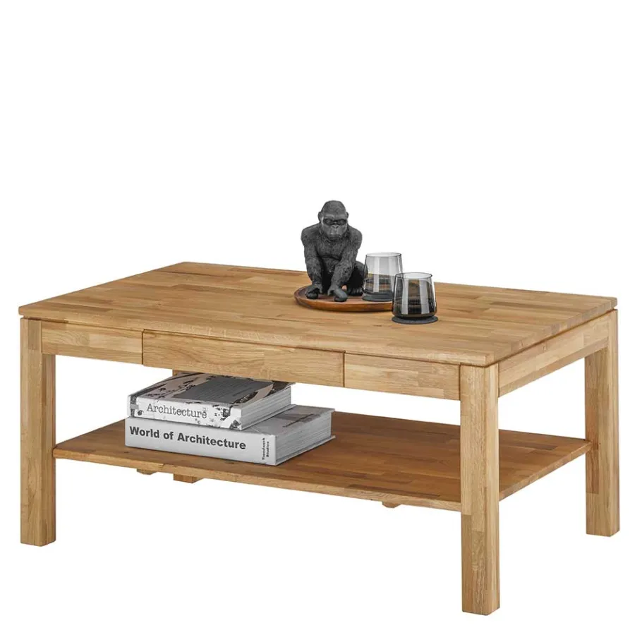 Outlet Wohnen Asteiche Sofatisch mit Schublade und Ablage - Hoxtona