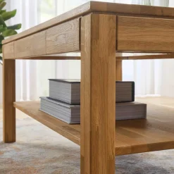 Outlet Wohnen Asteiche Sofatisch mit Schublade und Ablage - Hoxtona