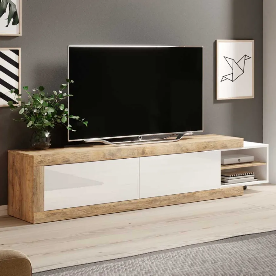 Sale Wohnen Ausziehbares TV Lowboard in Weiß Hochglanz - Milvara