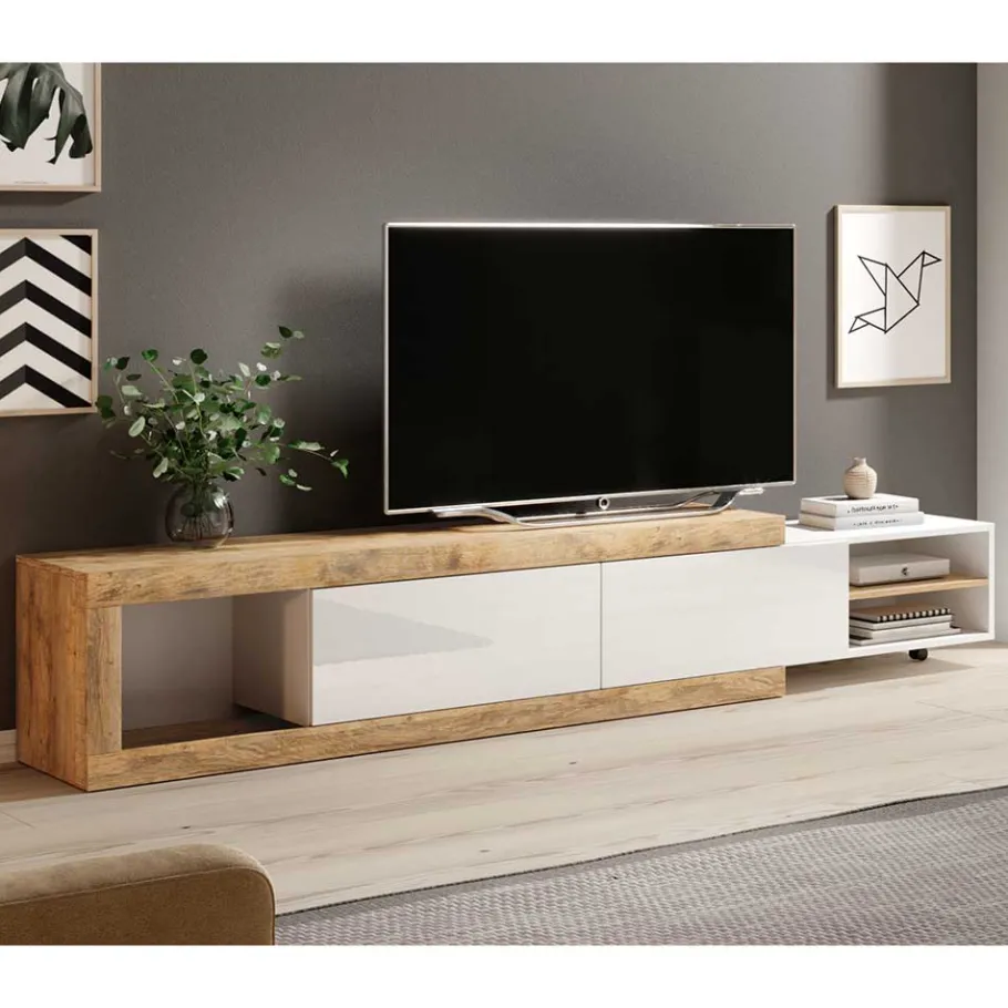 Sale Wohnen Ausziehbares TV Lowboard in Weiß Hochglanz - Milvara