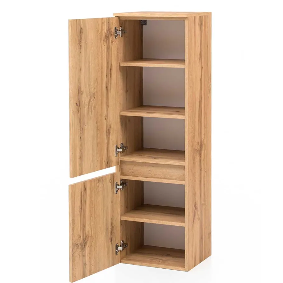 Best Wohnen Bad Midischrank in Weiß Glas & Wildeiche - Vrendina