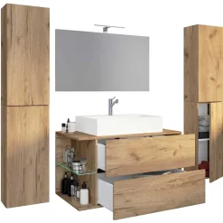 New Wohnen Badeinrichtung im Holzlook Set - Yulmatro (vierteilig)