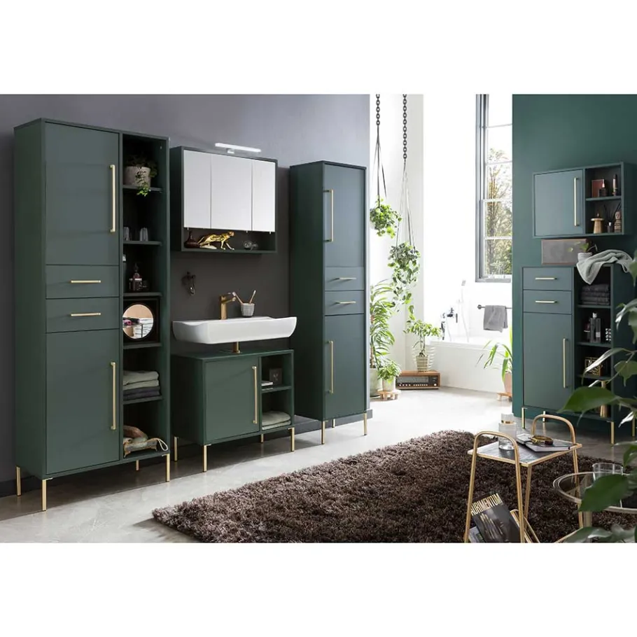 Best Wohnen Badeinrichtung Möbel in Dunkelgrün & Gold - Aqua (sechsteilig)