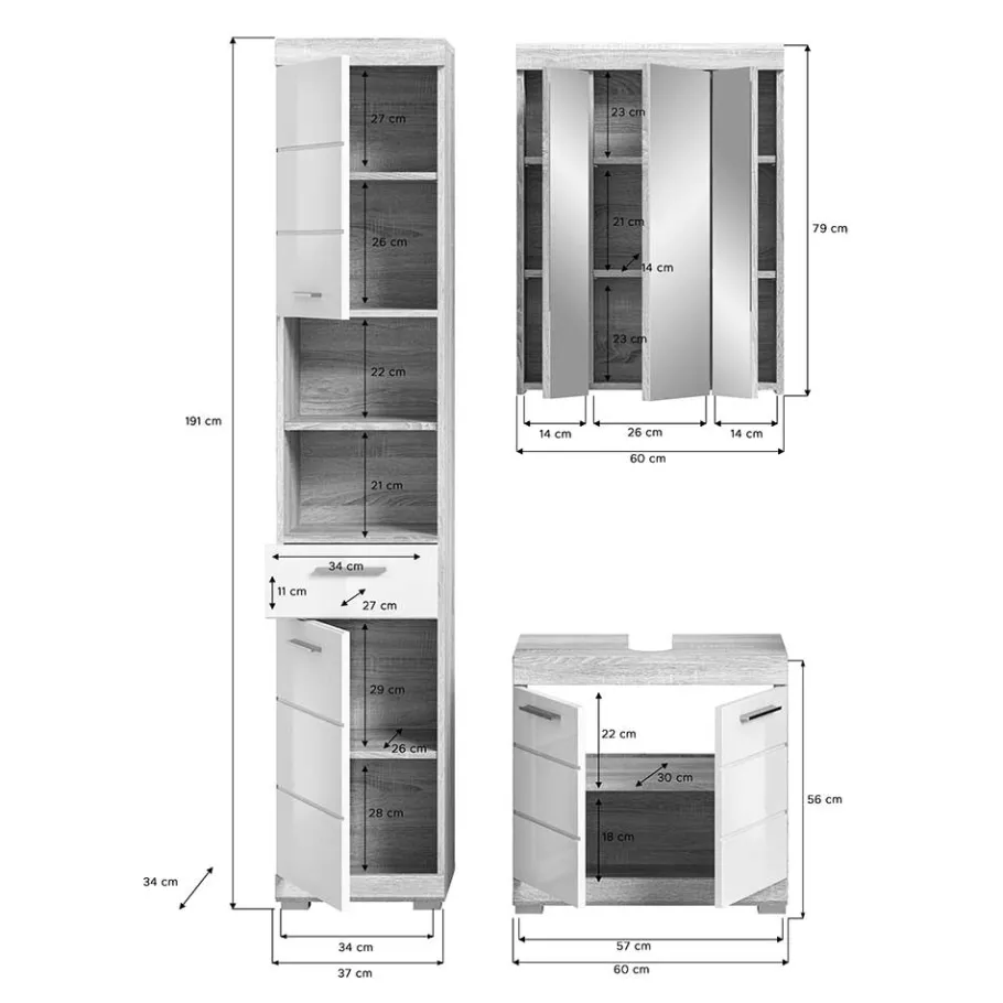 Sale Wohnen Badeinrichtung zweifarbig modern - Calbanyara (dreiteilig)