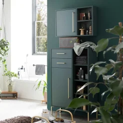 Hot Wohnen Badezimmer Highboard in Dunkelgrün & Gold - Aqua