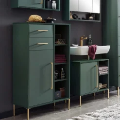 Hot Wohnen Badezimmer Highboard in Dunkelgrün & Gold - Aqua