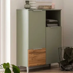 Best Wohnen Badezimmer Highboard in Graugrün und Eiche - Liz