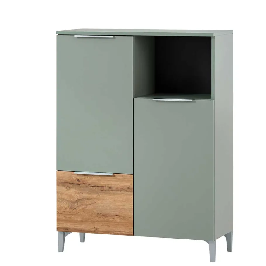 Best Wohnen Badezimmer Highboard in Graugrün und Eiche - Liz