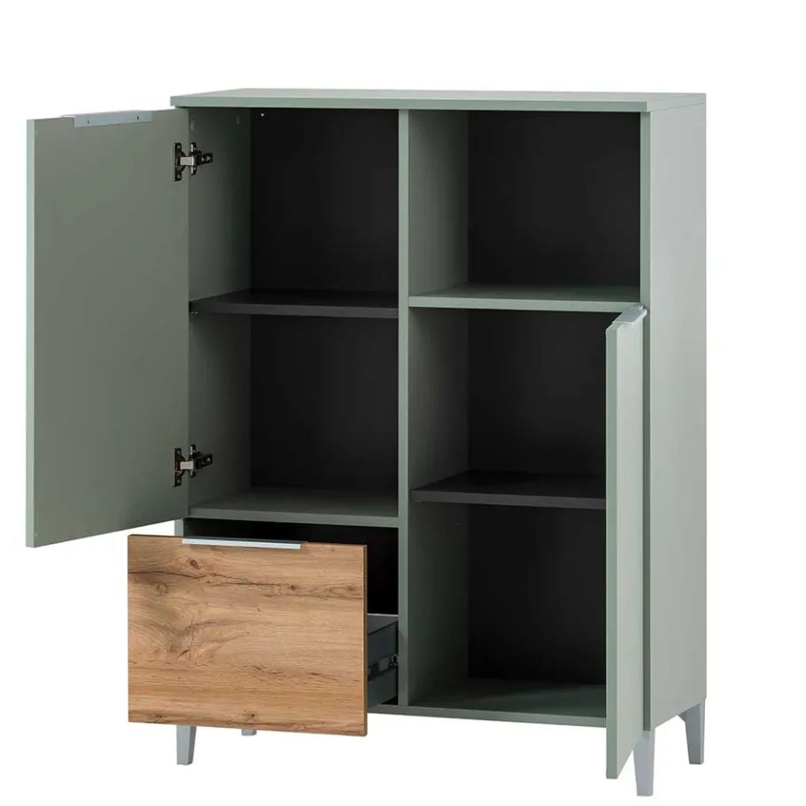 Best Wohnen Badezimmer Highboard in Graugrün und Eiche - Liz