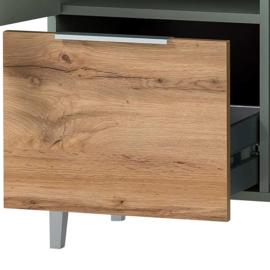 Best Wohnen Badezimmer Highboard in Graugrün und Eiche - Liz