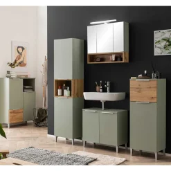 Best Wohnen Badezimmer Highboard in Graugrün und Eiche - Liz