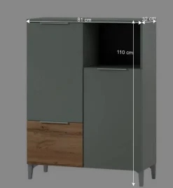 Best Wohnen Badezimmer Highboard in Graugrün und Eiche - Liz