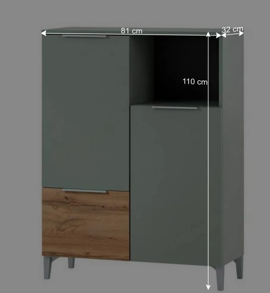 Best Wohnen Badezimmer Highboard in Graugrün und Eiche - Liz