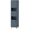 Discount Wohnen Badezimmer Hochschrank in Petrol Blau & Eiche - Matrera