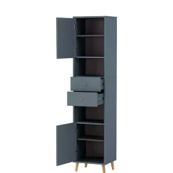 Discount Wohnen Badezimmer Hochschrank in Petrol Blau & Eiche - Matrera