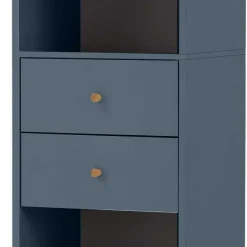 Discount Wohnen Badezimmer Hochschrank in Petrol Blau & Eiche - Matrera