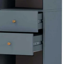 Discount Wohnen Badezimmer Hochschrank in Petrol Blau & Eiche - Matrera