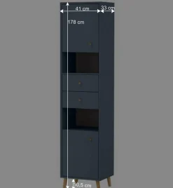 Discount Wohnen Badezimmer Hochschrank in Petrol Blau & Eiche - Matrera