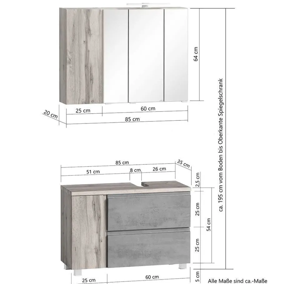 Clearance Wohnen Badezimmer Schrankset modern - Mia (dreiteilig)