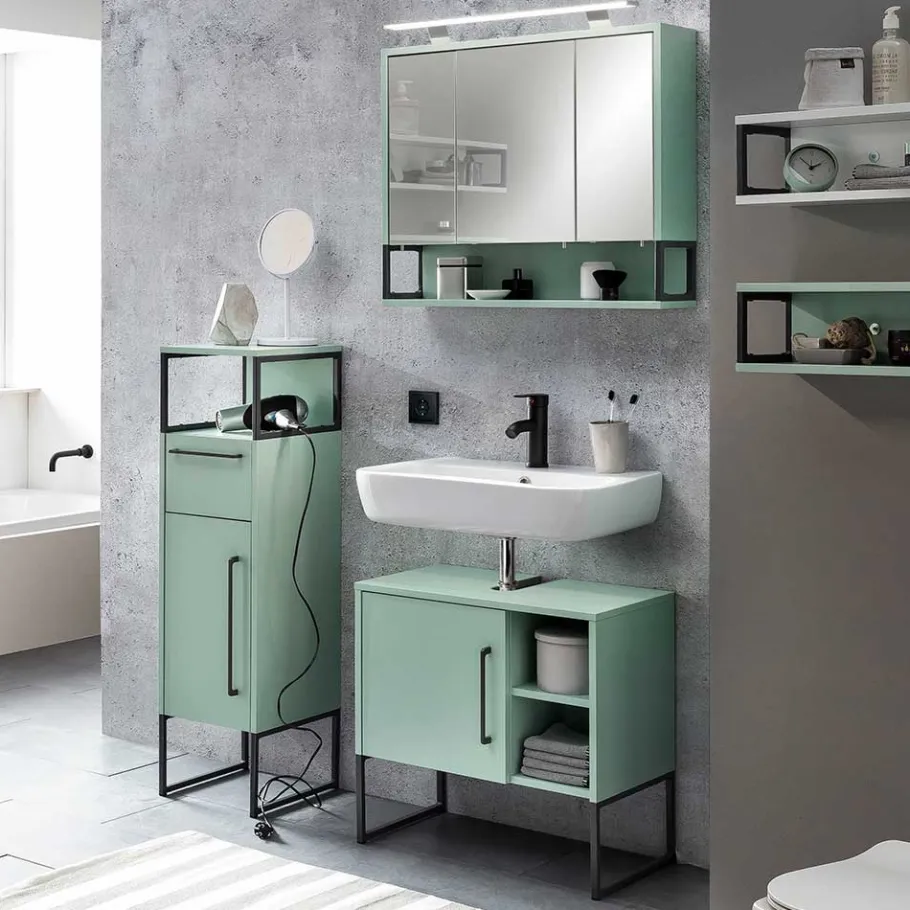 New Wohnen Badezimmermöbel Kombi in Mint mit Anthrazit - Esdrus (dreiteilig)