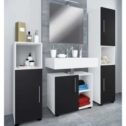 Discount Wohnen Badezimmermöbel Set in Weiß und Schwarz - Cranies (vierteilig)